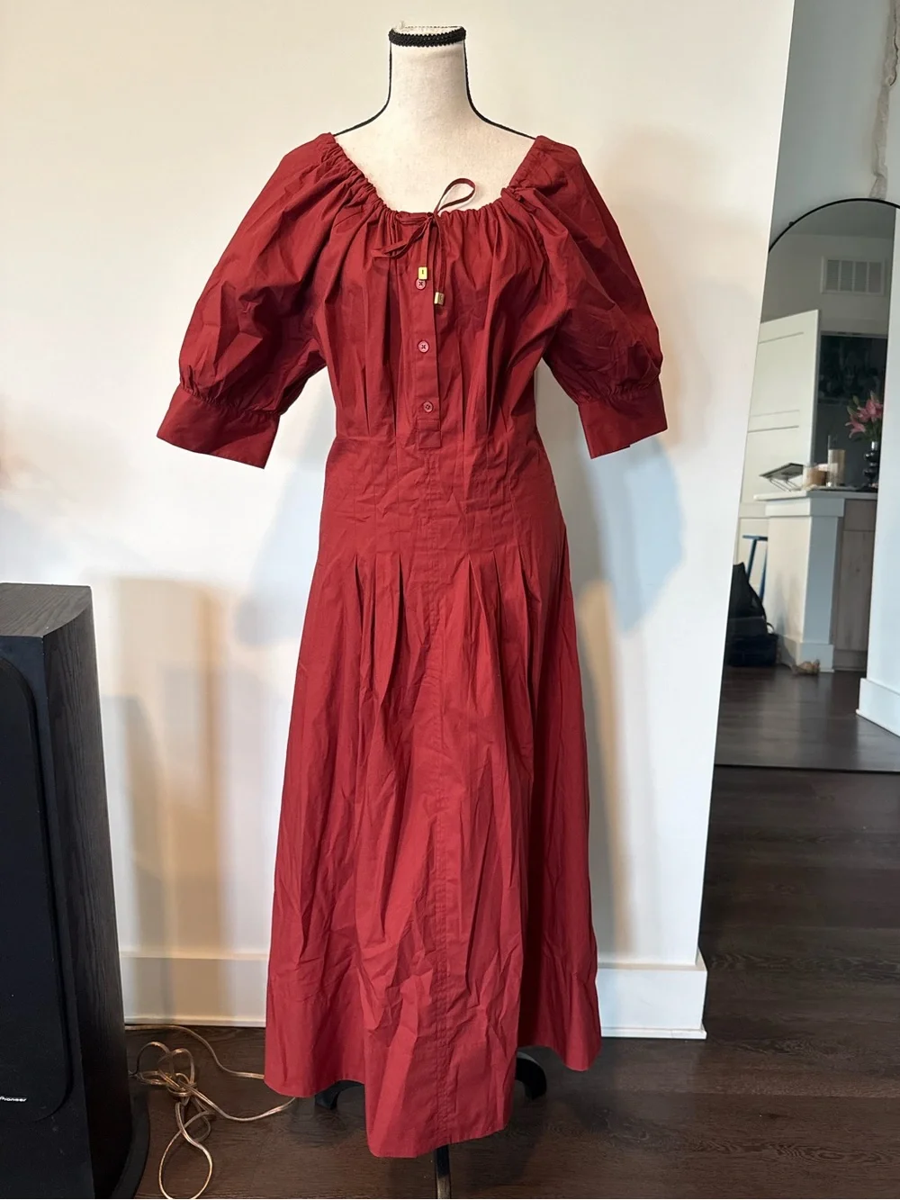 J. Crew Red 3/4 Sleeve Cotton Maxi Dress